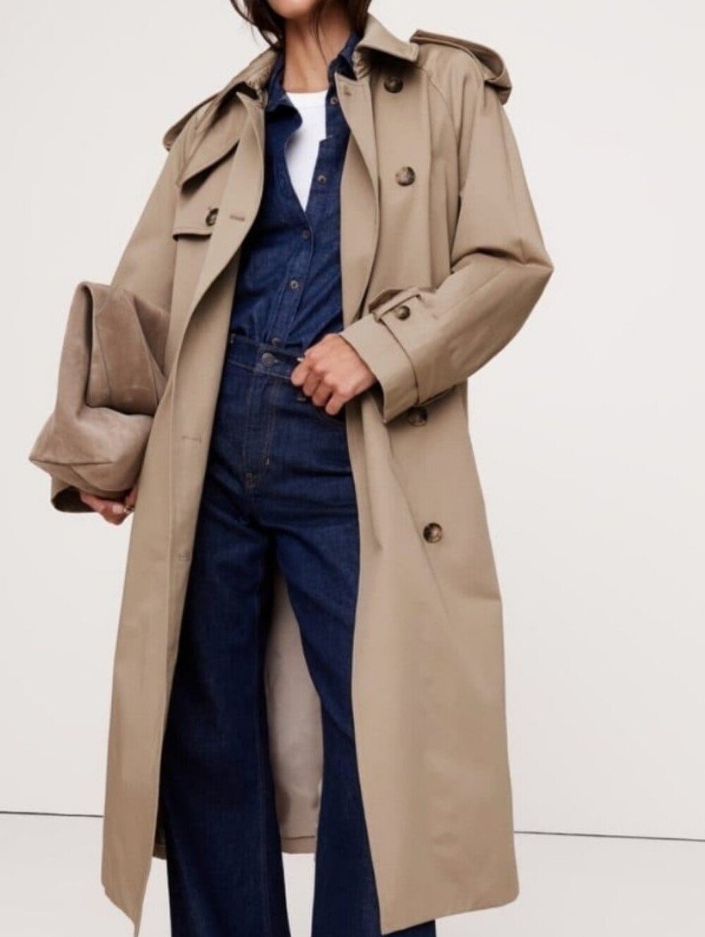 Banana Republic Classic Khaki Beige Double Button Trench Coat Size Medium EUC
